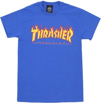 Thrasher Flame Tee Heren T-shirt Blauw/Geel - Heren - T-shirts - Blauw - S - Katoen - Tops