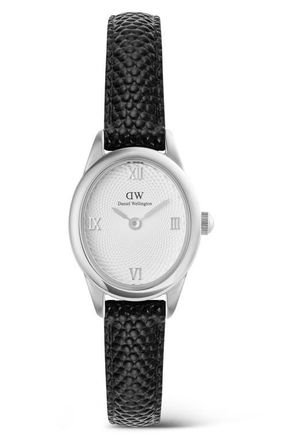Daniel Wellington Ophelia Mini Leather Strap Watch, 22mm x 25.5mm in Silver-Tone/Black at Nordstrom
