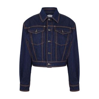 Versace Jassen, Dames, Blauw, S, Denim, Cropped Denim Jacket