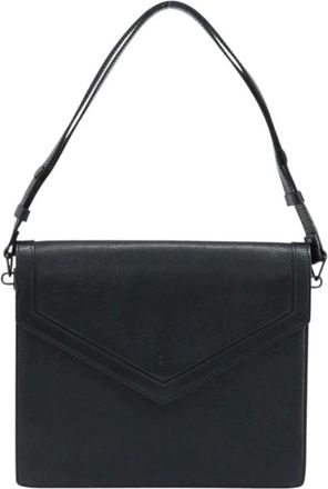 Saint Laurent Pre-owned Shoulder Bags, female, Black, Size: ONE SIZE Pre-owned Vintage Leather Monogram Flap Shoulder Bag