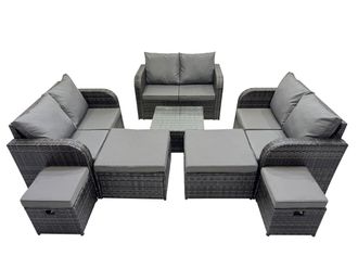 Fimous Love Sofa Square Coffee Table Set with 4 Stools Dark Grey Mixed