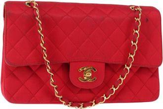 Chanel Timeless - Classic Double Flap Bag Quilted Satin Red Satin Bag (Pre-Owned)