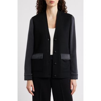 Kobi Halperin Naomi Mixed Media Cardigan in Black at Nordstrom, Size Xx-Large