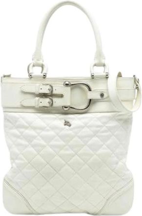 Burberry Pre-owned Handbags, female, White, Size: ONE SIZE Pre-owned Leather Tote