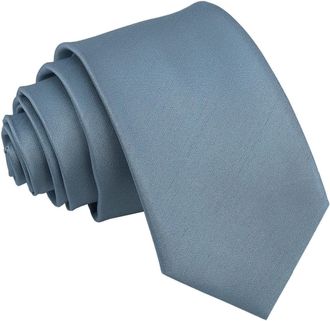 DQT Mens Plain Shantung Wedding Formal Slim Tie - Dusty Blue