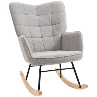 HOMCOM Wingback Rocking Chair For Nursing W/ Steel Frame Light Grey | TJ Hughes