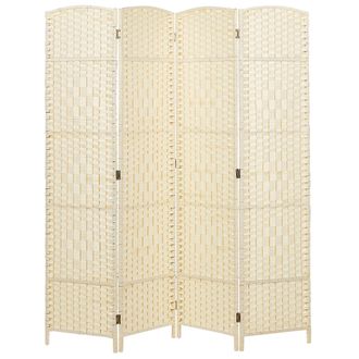 Beliani Biombo Separador Decorativo Tradicional 4 Paneles Plegable Cuerda De Papel Marco De Madera De &Aacute;lamo Sala De Estar Dormitorio Beige Lappago