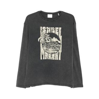 Isabel Marant Isabel Marant, Long Sleeve Tops, male, Gray, Size: XL Graphic Print Long Sleeve Cotton T-shirt