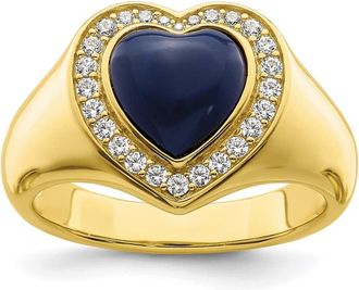 Diamond2Deal Sterling Silver Gold-tone Cubic Zirconia & Created Lapis Lazuli Heart Ring