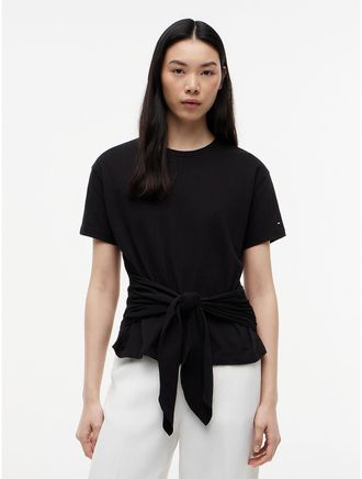 Tommy Hilfiger Womens Tie-Front Slub Cotton T-Shirt - Black - XXS