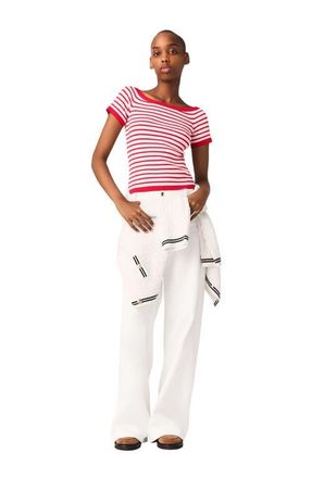 Maje Striped knit top with boat neck in Red at Nordstrom, Size X-Small