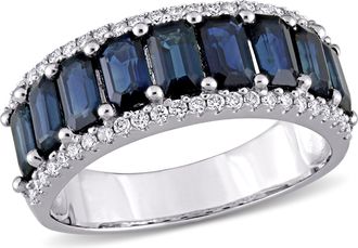 Mimi & Max 3 1/7 CT TGW Sapphire and 1/3 CT TW Diamond Semi Eternity Ring in 14K White Gold