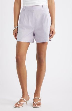 Open Edit Everyday Pleated Linen Blend Shorts in Purple Evening at Nordstrom, Size 00