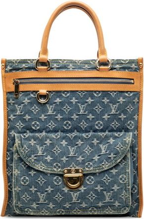 Louis Vuitton Blue Canvas Leather Handbag Tote Bag (Pre-Owned)