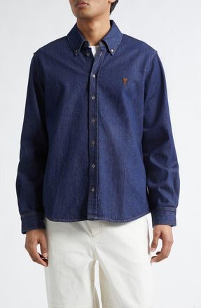 Ami Ami de Coeur Denim Button-Down Shirt in Indigo at Nordstrom, Size X-Large