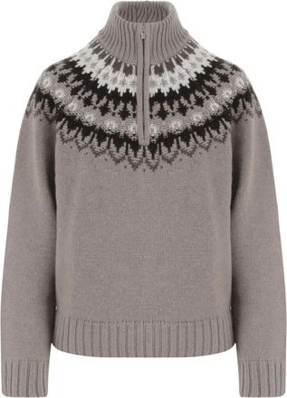 arch4 Cashmere Trui met Jacquard Patroon - Dames - Cashmere truien - Grijs - M - Kasjmier - Truien & Vesten