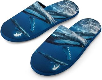 Generic Humpback Whale Mens Flannel Slipper Soft Comfy House Shoes Non Slip Winter Warm Indoor Outdoor Slippers