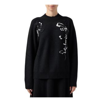 Ermanno Scervino Collo alto con ricamo floreale - Dames - Ronde hals truien - Zwart - XL - Truien & Vesten