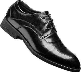 Generic Oxford Formal Shoes for Men Lace Up Pleated Round Toe Derby Shoes Leather Low Top Rubber Sole Slip Resistant Business(6.5 UK) Black