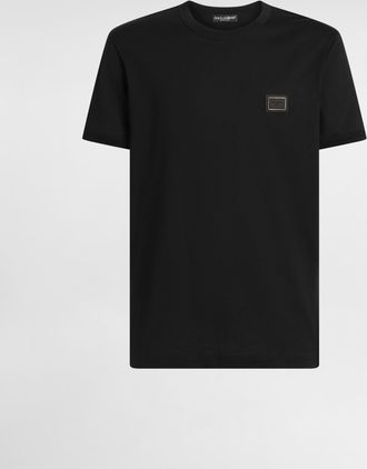 Dolce & Gabbana Cotton T-shirt With Logo Plate - Man T-shirts And Polos Black 44