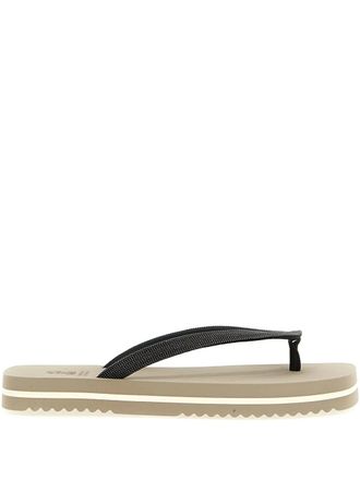 Brunello Cucinelli monili-embroidered flip-flops - women - Calf Leather/Rubber/Calf Leather - 37 - Neutrals