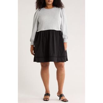 Melrose and Market Mixed Media Long Sleeve Dress in Grey Heather Combo at Nordstrom Rack, Size 1X