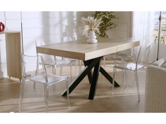Vente-Unique Tavolo da pranzo allungabile da 6 a 10 persone in MDF e Metallo Naturale e Bianco - CATONAV