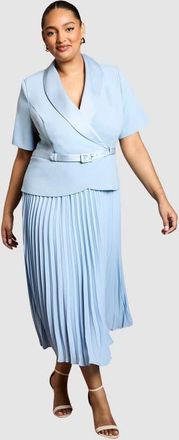 Coast Plus Wrap Pleated Skirt Midi Dress in Powder Blue at Nordstrom, Size 14