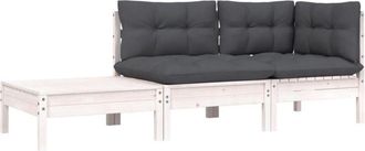 vidaXL Juego De Muebles De Jard&iacute;n 3 Pzas Y Cojines Blanco Madera Pino Vidaxl