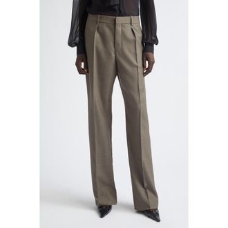 Saint Laurent Wool Straight Leg Pants in Taupe Chine at Nordstrom, Size 10 Us