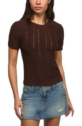 Lucky Brand Pointelle Short Sleeve Sweater in Peppercorn at Nordstrom, Size X-Small