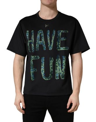 Dolce & Gabbana Mens Black Have Fun Embellished Crew Neck T-Shirt Elastane Polyester