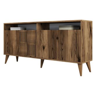 Dmora C&oacute;moda Thuile, Aparador 2 Estantes, 4 Puertas, 6 Compartimentos, 160x35x78h Cm Marr&oacute;n Nogal