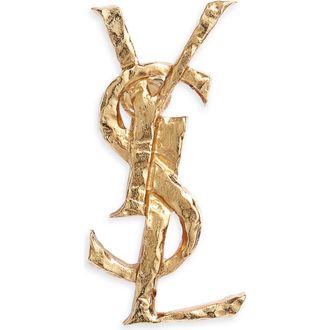 Saint Laurent Hammered YSL Single Clip-On Earring in Brass Gold at Nordstrom