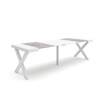 Skraut Home Skraut Home - Mesa Consola Extensible, Mesa Comedor Plegable, 260, Para 12 Comensales, Patas Madera Maciza, Estilo Moderno, Blanco Y Gris Cemento
