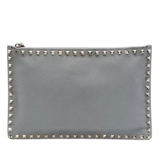 Valentino Pre-owned Rockstud Clutch - Dames - Pre-owned - Grijs - Maat: ONE Size Leer
