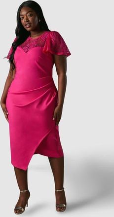 Coast Plus Lace Panel Midi Dress in Pink at Nordstrom, Size 16