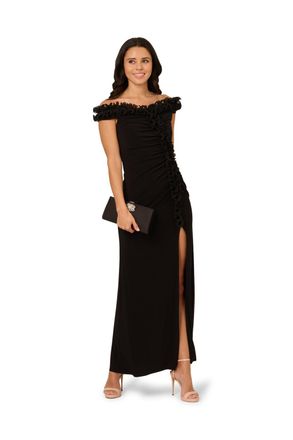 Adrianna Papell Womens Jersey Ruffle Trim Gown - Black - Size 20 UK