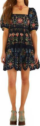Farm Rio Stitched Mini Dress In Garden Navy Blue