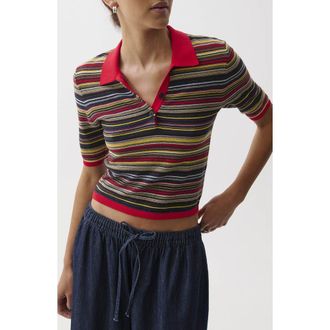 Pistola Denim Ashlee Striped Cropped Polo in Negroni Stripe at Nordstrom, Size X-Large