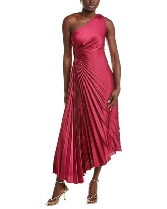 Nicole Miller Accordion Pleated One-Shoulder Midi Dress