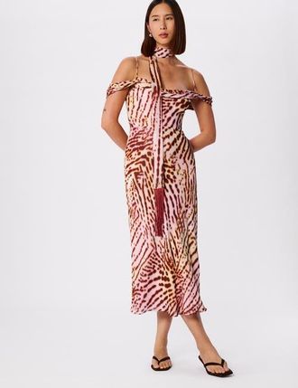 Whistles Orchid Print Scarf Midi Dress in Pink/multi at Nordstrom, Size 10