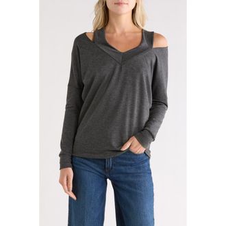 Go Couture Cold Shoulder V-Cut Long Sleeve Top in Dark Dull Gray at Nordstrom Rack, Size X-Large