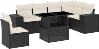 vidaXL Vidaxl - Set De Sof&aacute;s De Jard&iacute;n 7 Pzas Con Cojines Rat&aacute;n Sint&eacute;tico Negro