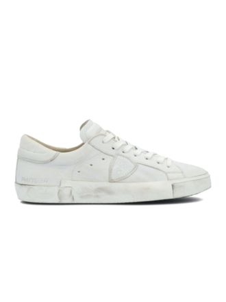 Philippe Model White Low-Top Sneakers With Distressed Leather Finish