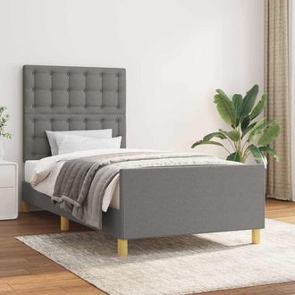 vidaXL Vidaxl Estructura De Cama Con Cabecero De Tela Gris Oscuro 90x190 Cm