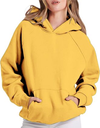 Generic Ladies Hoodies with Pockets Long Sleeve Casual Basic Athletic Workout Pullover Fall Clothes Autumn Winter Thermal Fleece Tops