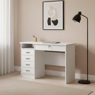 Dmora Bureau Avec Cinq Tiroirs, Couleur Blanche, Dimensions 109 X 75 X 48 Cm - Dmora