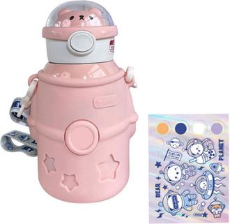 OEM Botella De Agua Port&aacute;til Isot&eacute;rmica De 500 Ml Con Pajita - Dise&ntilde;o Kawaii De Oso Astronauta Para La Escuela, Deportes Y Viajes