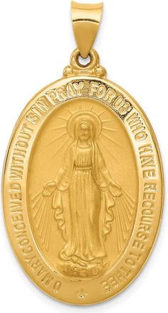 Diamond2Deal 14k Yellow Gold and Satin Hollow Miraculous Medal Oval Pendant
